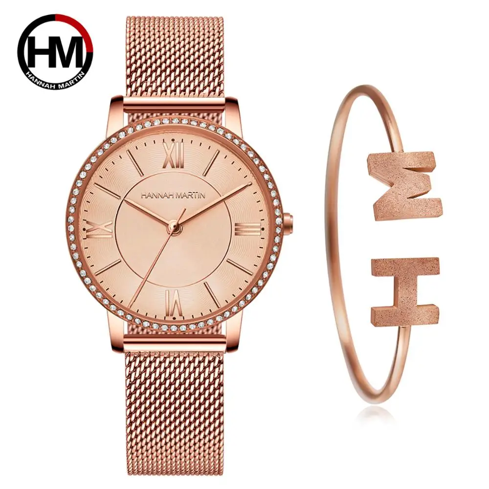 New Simple Hannah Martin Japan Quartz Movement Hight Quality Ultra-thin Women Stainless Steel Mesh Waterproof Ladies Watches - Цвет: 1072WF2-SZB