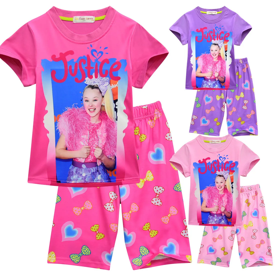 Jojo Siwa/Лидер продаж; летний комплект одежды из хлопка; спортивные костюмы для девочек; футболки для маленьких девочек+ короткие брюки одежда для малышей и подростков