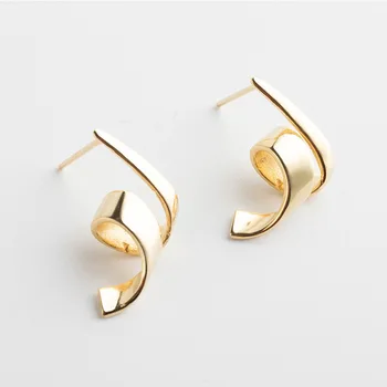 

Korean style S925 sterling silver earrings gold wavy temperament earrings for women's birthday wedding boutique jewelry