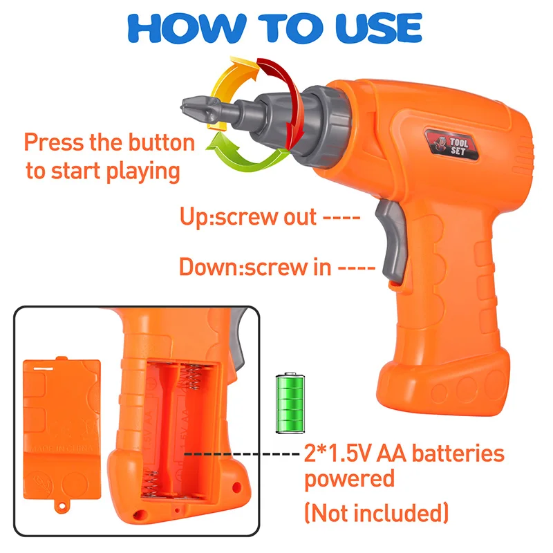 224PCS Kids Electric Drill Puzzle Toy Screw Group Nut Disassembly Match Puzzle Assembled Educational Toys Christmas Gift