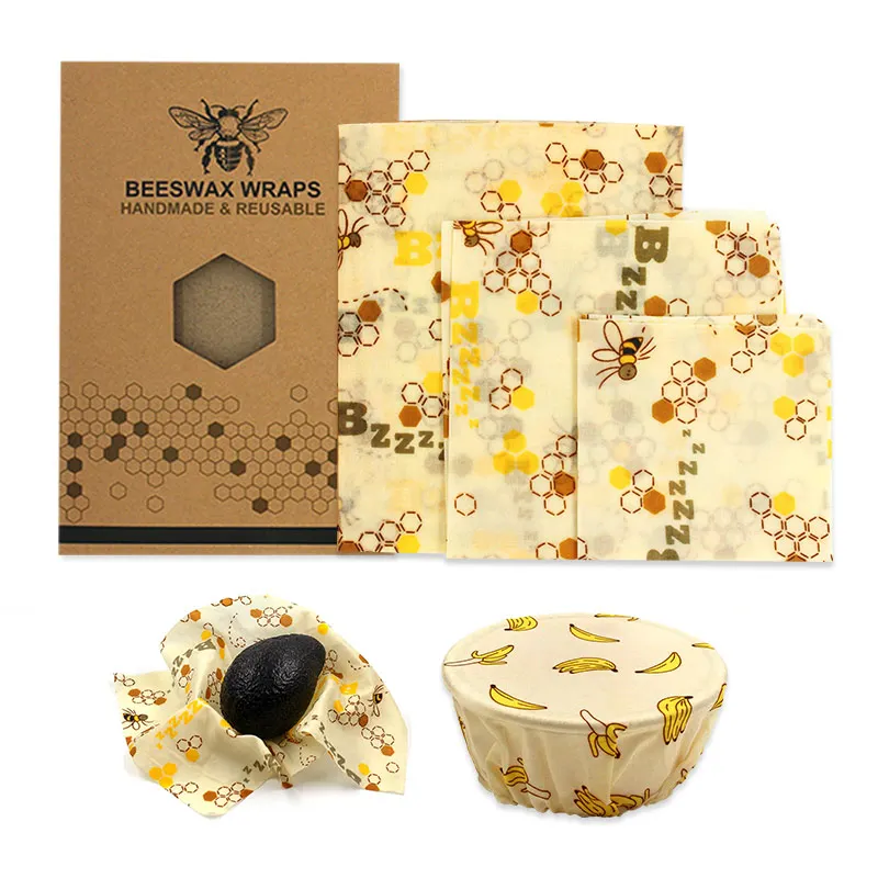 

reusable bee beeswax wrap bees wax food wraps 3pcs Beeswax Wrap Cloth Fresh Keeping Sets Food sealed fresh-keeping cover