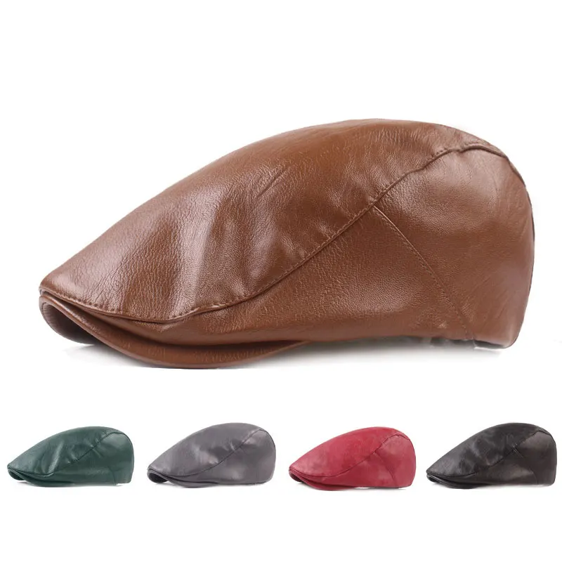 

New Fall Spring Autumn Octagonal Women Hat PU Leather Newsboy Caps Men Warm Detective Hats Male Painter Caps Berets Visors