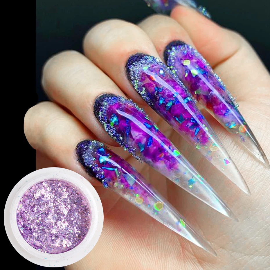 Nail Powder 1 Box Shiny Mermaid Opal Powder Nail Glitter Aurora Yuki Flakes Nail Design Manicure Mirror Neon Pigment Sequin Accessory LE1857