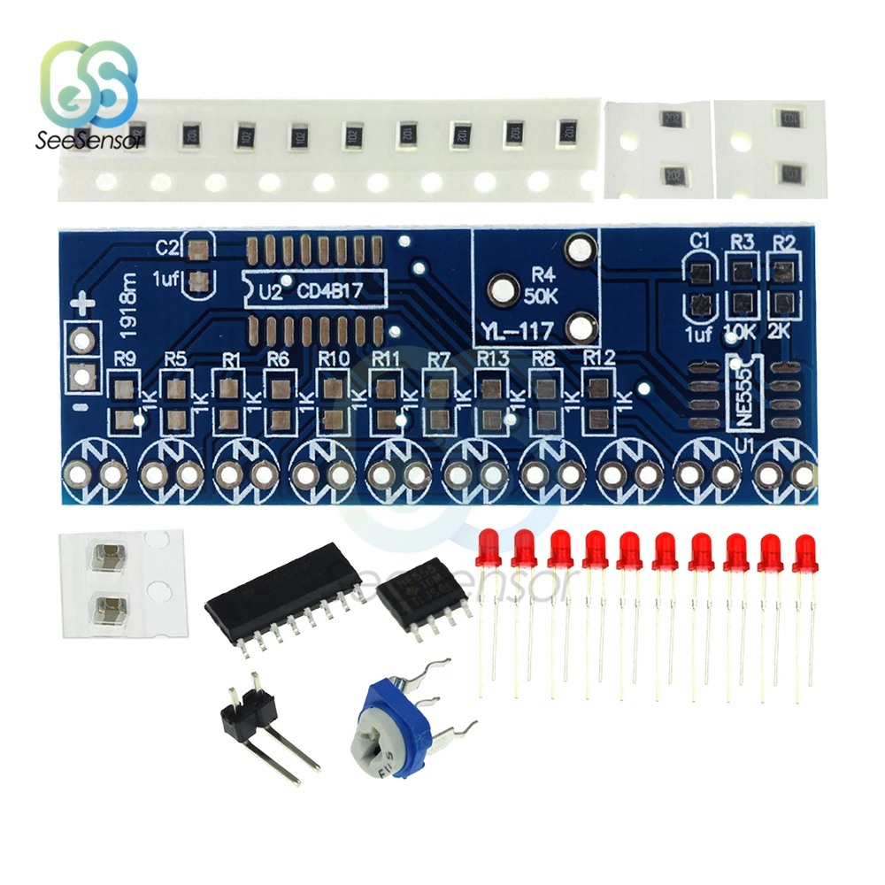 

NE555+CD4017 Light Water Flowing Light LED Module DIY Kit Running Light Drive Smart Electronics Kits