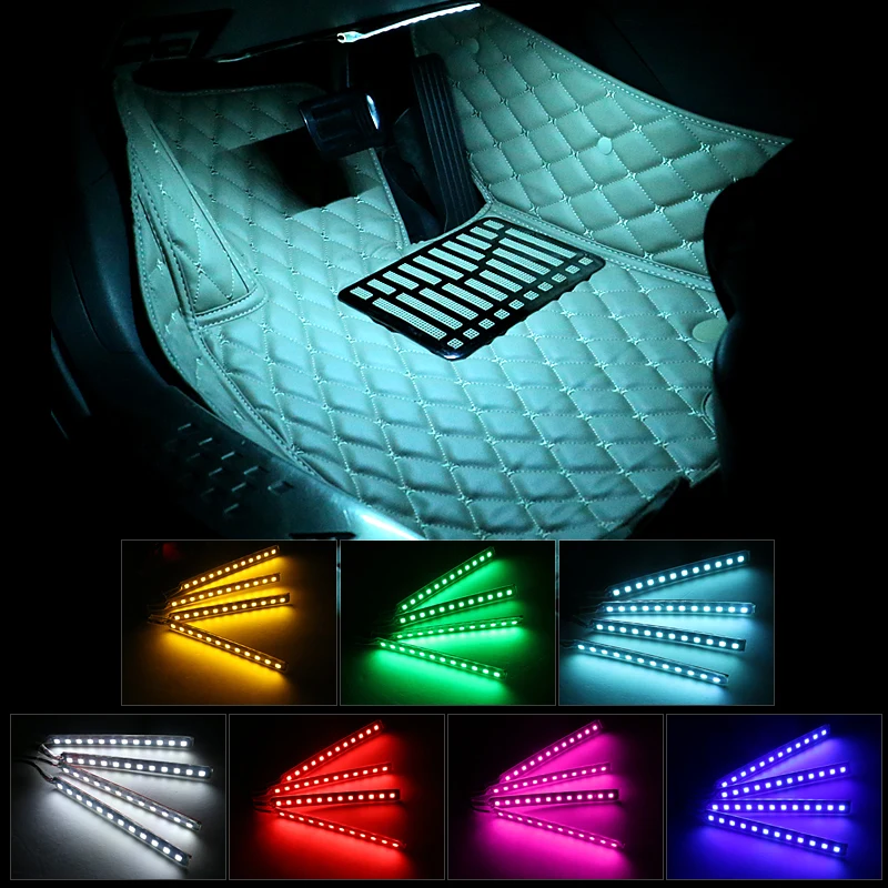 

2/4 In 1 Interior Decorative Lamp Atmosphere Lamp multicolour Cigarette Lighter Dash Floor Foot LED Strip Lights For All Car
