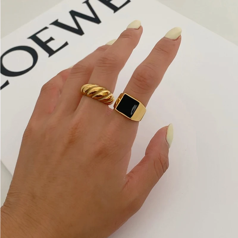 PerisBox Gold Silver Color Twisted Croissants Rings Threads Geometric Rings for Women
