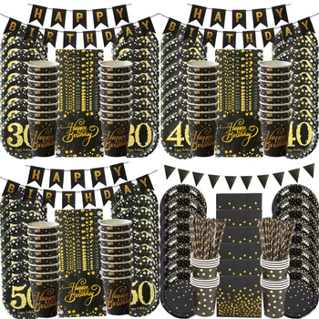 

30 40 50 Years Anniversary Disposable Tableware set Happy Birthday Party Decorations Adult 30/40/50/60th year old Party supplies