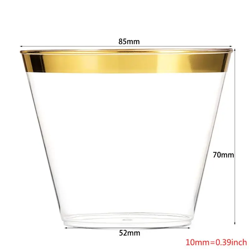 60 Gold Plastic Cups 9 Oz Clear Plastic Cups Old Fashioned Tumblers Gold Rimmed Cups Fancy Disposable Wedding Cups
