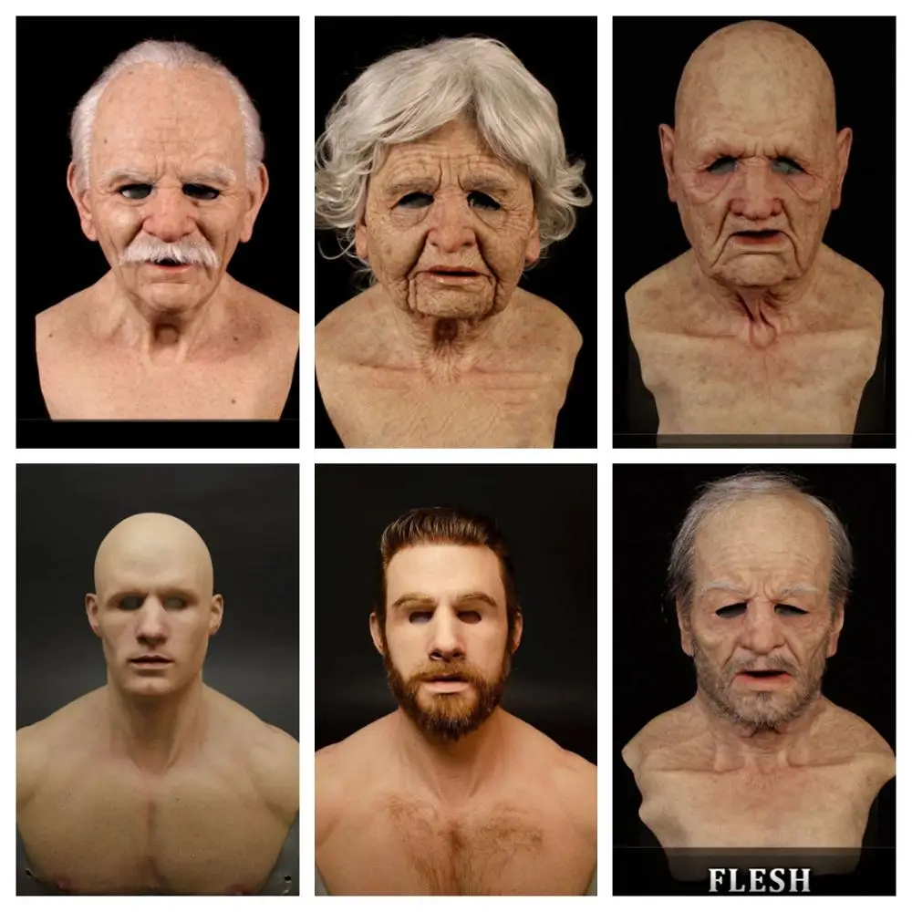 Вечерние страшные маски для пожилых людей косплей латексные с полной головкой