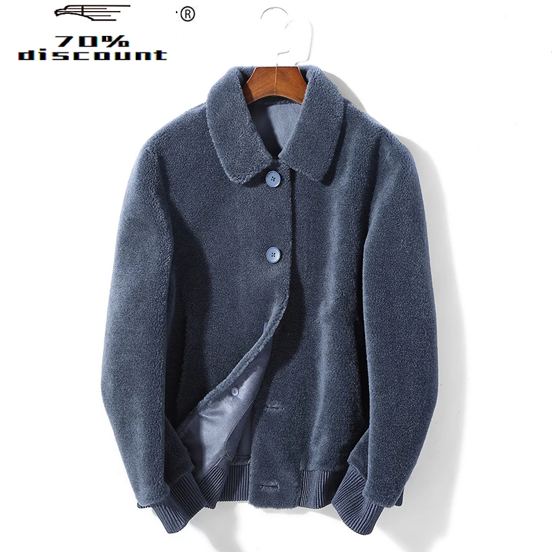 

Autumn Winter Real Fur Coat Men Sheep Shearing 200% Wool Jacket Short Korean Overcoat Erkek Mont K9SYJI022 KJ3502