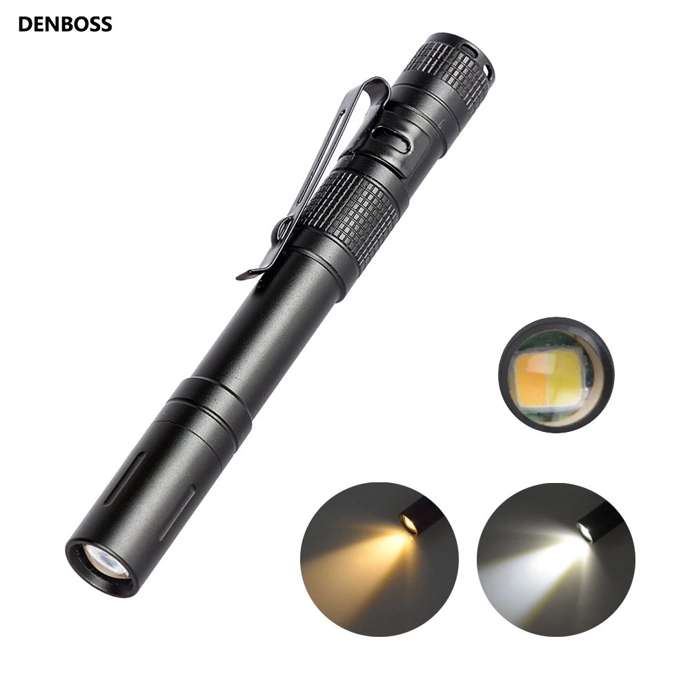 

ALLCOB LED mini pocket Flashlight Torch Waterproof 2AAA Batteries two color warm white For Specialist Doctor Mechanic