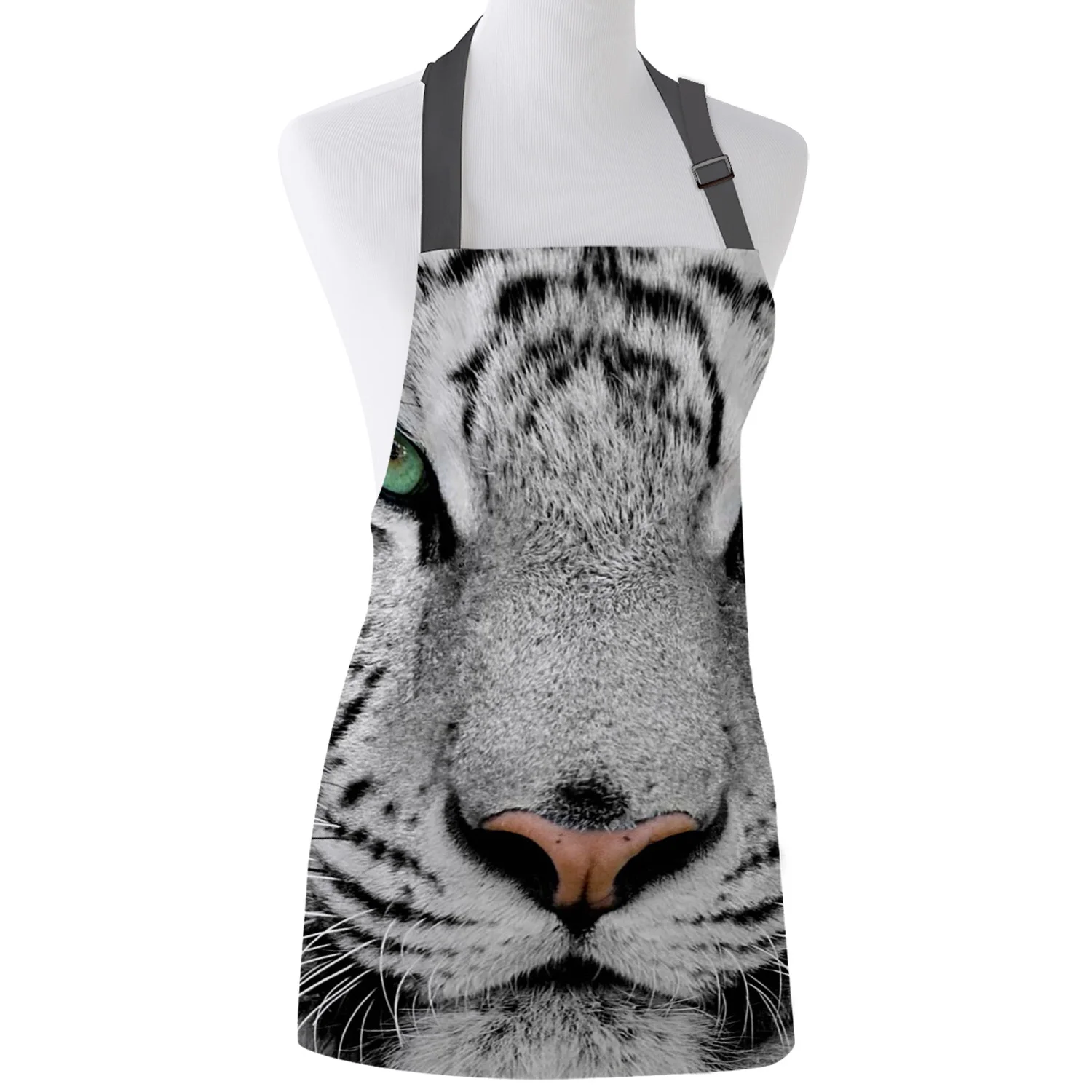 White Tiger Face Green Eyes Printed Kitchen Aprons Durable Comfortable Cleaning Tool Female Couples Housewife Cooking Baking Bib | Дом и сад