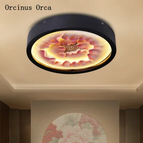 

Creative new Chinese style colorful lotus ceiling lamp living room dining room bedroom Chinese style led art ceiling lamp