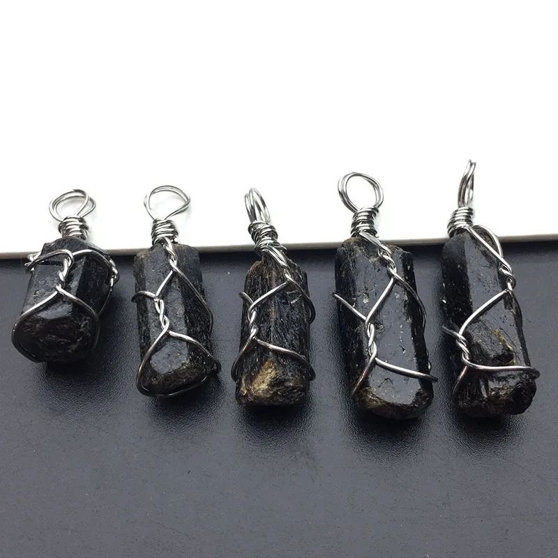 1 шт. натуральные камни DIY окунутые черные турмалиновые Подвески необработанный камень неправильное Исцеление чакры Кристал острый энергетический подвеска Маятник