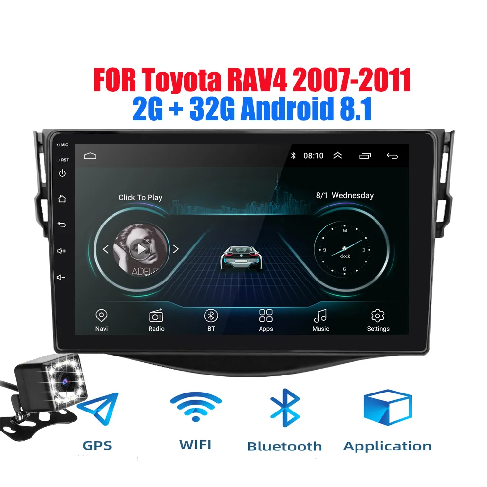 Threecar 2din Android 9 Ouad Core PX6 Автомагнитола стерео для Toyota RAV4 2007-2011 gps Navi Аудио Видео плеер Wifi - Цвет: Android 8(32G) CAM