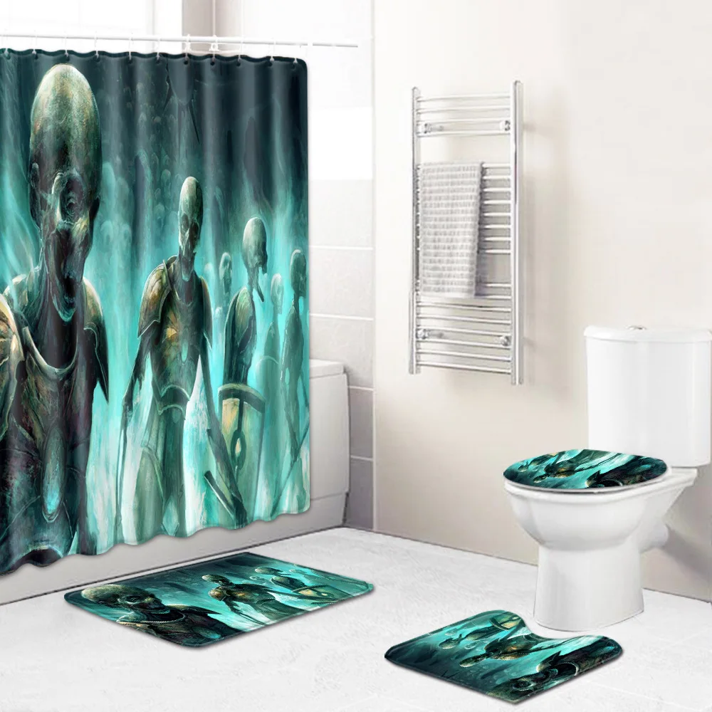 Zeegle Funny 4Pcs Bath Mat Bathroom Decoration Mat Water Absorption Toilet Floor Mat Shower Room Curtain Creative Soft Foot Rug