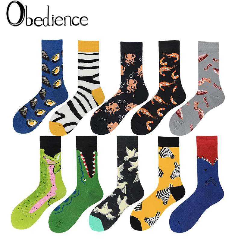 

Men Fashion Printing Cartoon Crocodile Shark Zebra Dog Sloth Koala Flower Bird Colorful Socks Soft Comfort Cotton Sox