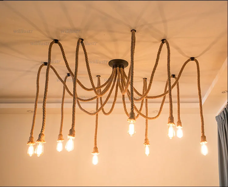 Ретро пеньковая веревка, подвесной светильник, промышленный шпагат, подвесной светильник, отель, офис, магазин, ресторан, киоск-бар, паук, подвесной светильник ing