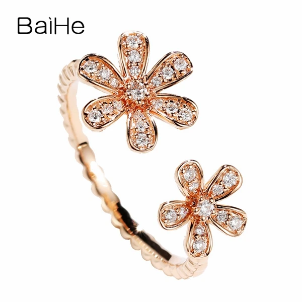 BAIHE Solid 14K желтое золото 0.13ct Сертифицированный H/SI круглая огранка натуральные бриллианты свадебные женские модные ювелирные изделия кольцо - Цвет камня: Rose Gold