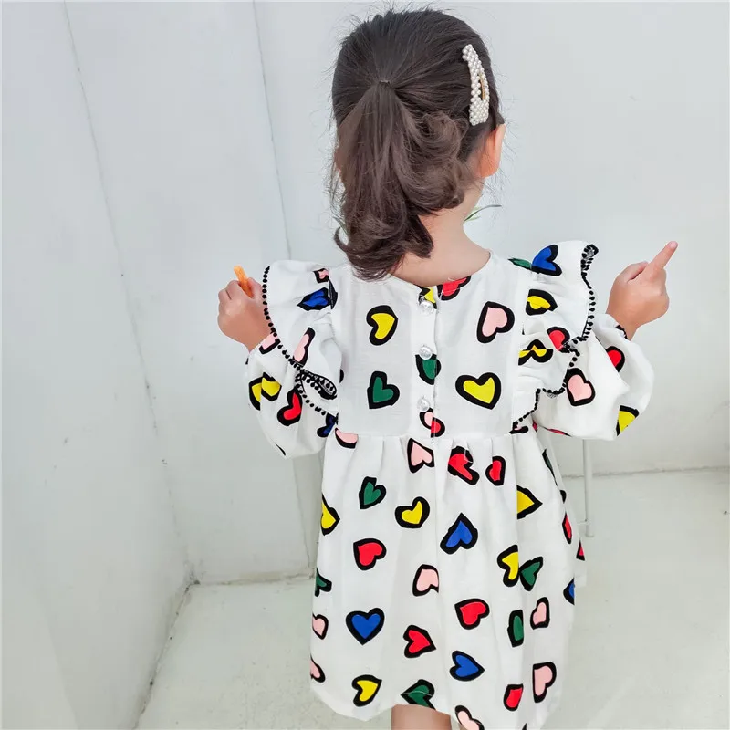 Günstige Valentines Kleinkind Mädchen Kleid Littler Mädchen Herz Kleid Quaste Flattern Langarm Kleider für Mädchen Frühling Kleid Party Kleid