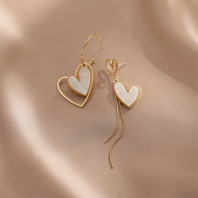 Trendy New Long Asymmetry Pendant Earrings for Women Female Simple Hypoallergenic Geometric Tassel Earrings Jewelry Accessories Heart-shaped-white