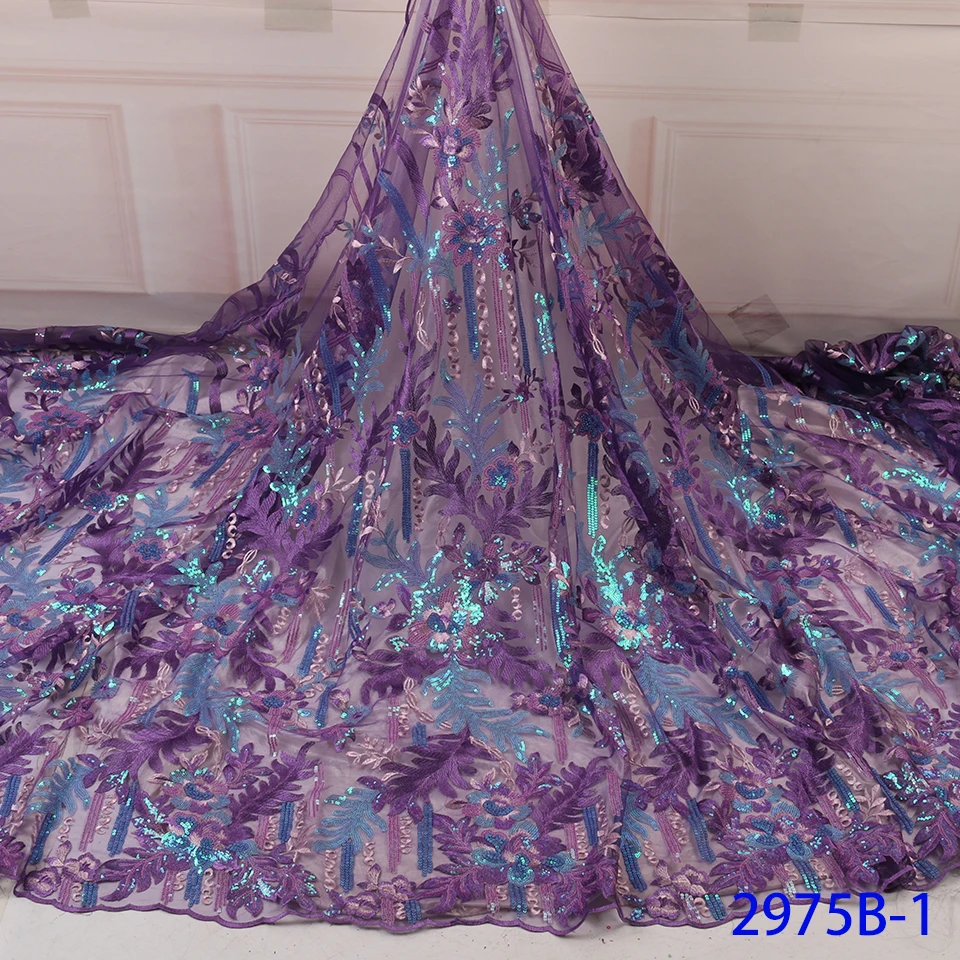 Embroidery Sequence Fabrics African French Tulle Mesh Lace Fabric High Quality Sequins Lace Fabrics for Bridal Material APW2975B