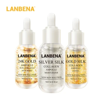 

LANBENA 24K Gold Collagen Facial Serum Silver Silk Ampoule Anti-Aging Whitening Moisturizing Face Essential Oil Face Skin Care