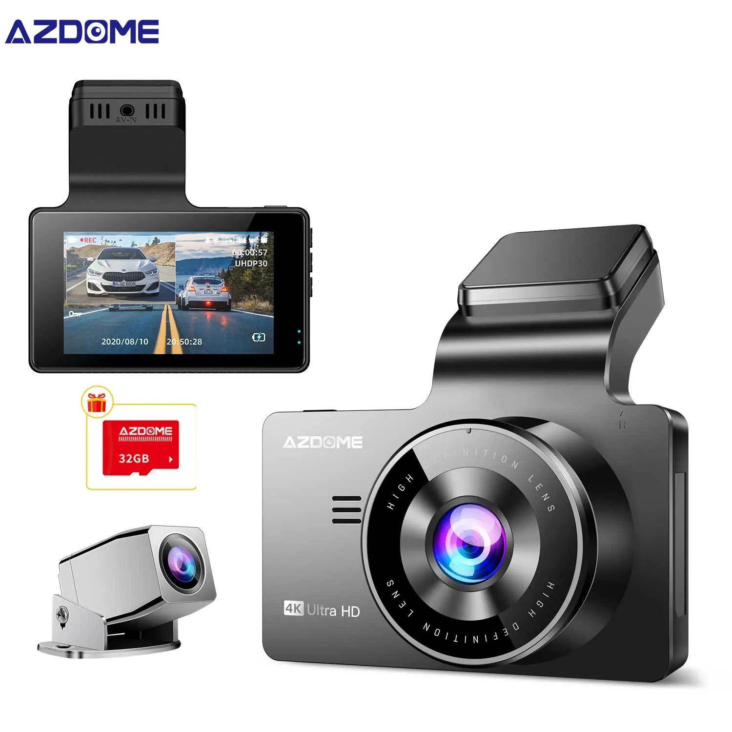 

Видеорегистратор AZDOME автомобильный, 4K, 2160P, GPS, Wi-Fi, ночное видение