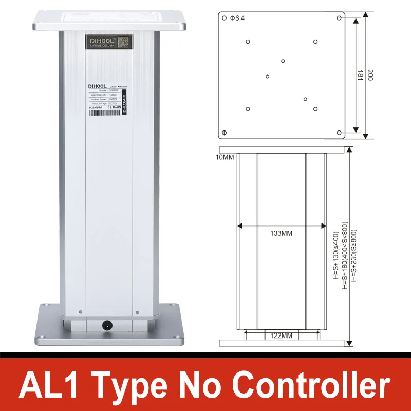 DHLA1100 Al Type Elektrische Hefkolom 100Mm 300Kg Belasting Apparatuur Telescopische Apparaat Systeem DC24V Lift Tafel Benen Laboratorium