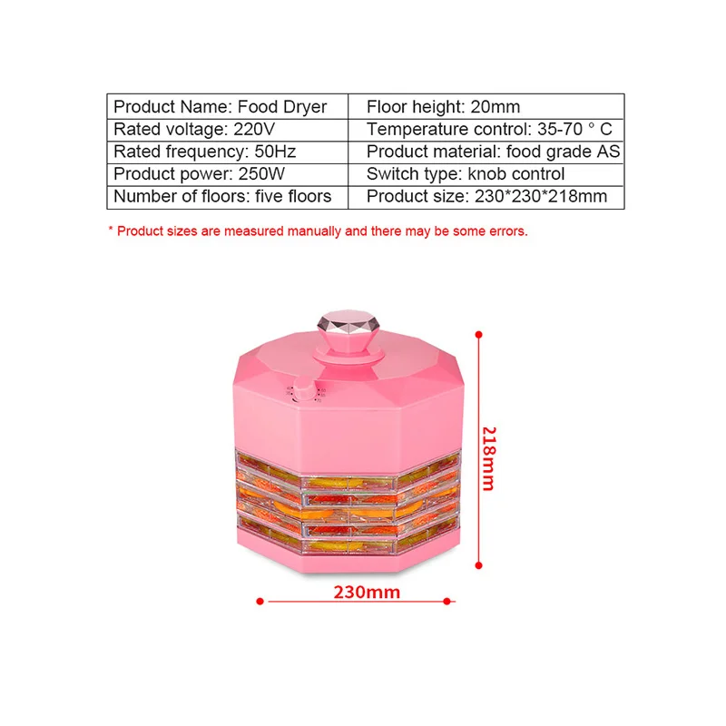 220V 250w Еда осушитель фрукты овощ, травы сушильные машины для мяса закуски для домашних животных Еда 5 лотков Deshidratador De Alimentos