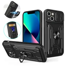 

For iphone 13 12 Pro Max Case Magnetic Ring Armor Phone Case With Card Slot For iphone 11 6 6S 7 8 PLUS Slide Camera Lens Cover