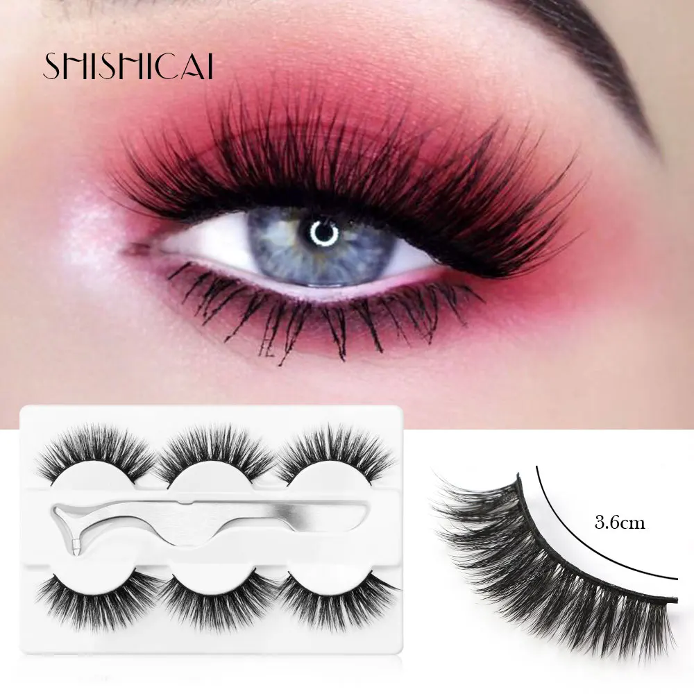 

3 Pairs Fake Eyelashes Extension Faux Mink Eyelashes Natural Long Lasting False Eyelashes with Tweezers