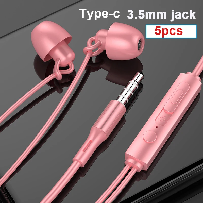 5pcs lot 3 5mm Type C Dynamic Drive Hifi Gaming Headset USB C Earbuds In ear Music Earphone Bass Sport for Xiaomi Huawei