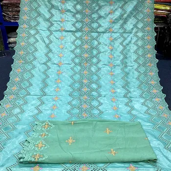 

Bazin riche lace fabric Light green High quality african bazin lace with net lace Embroidery and stones 5+2 yards