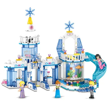 

344pcs Compatible Lepining Friends Snow Princess Elsa Ice Castle Princess Anna 2 In 1 Building Blocks Kit Toys Girls' Gifts