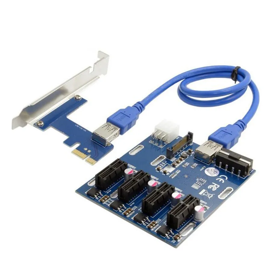  PCI-E 1X Kit de Expansión 1 a 4 ranuras Switch Multiplier Hub PCI-E Riser tarjeta adaptador con Cab