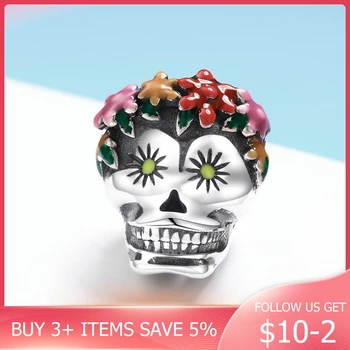 

CodeMonkey 100% 925 Sterling Silver Flower Skull Charm Bead Fit Original Design Bracelets Pendant DIY Jewelry Accessories C888