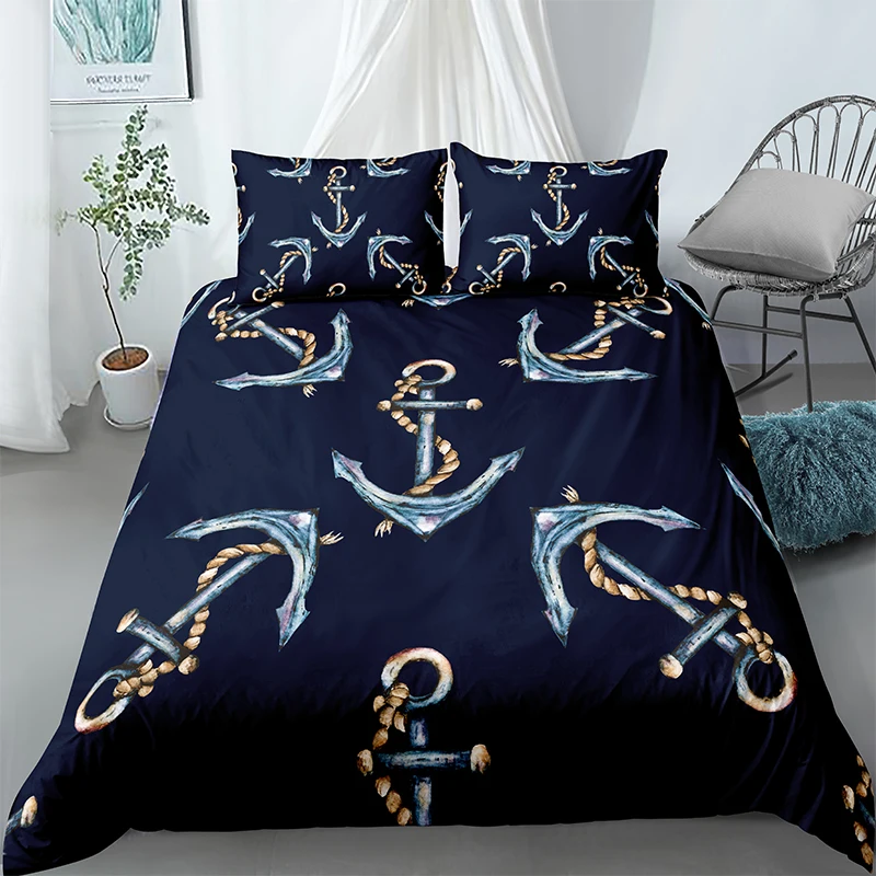 

Blue Pillowcase Quilt Duvet Cover 3d Digital Printing Anchor Bedding Set 3pcs For Home Decoration Bed Set