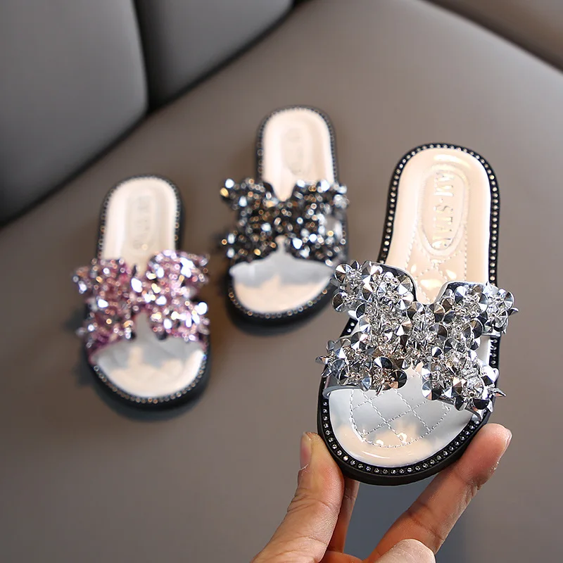 ULKNN Kid's Slippers 2020 Summer New Style -style Girls Sandals Baby Girls Man-made Diamond Princess Peep-Toe Anti-slip Shoe