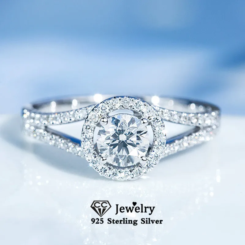 Trendy Rings Engagement-Ring Wedding Bridal 925-Silver Cubic-Zirconia Femme Women Round