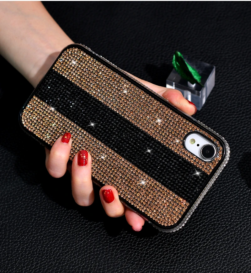 Модный женский чехол в полоску с бриллиантами для IPhone X Xs Max Xr 8 7 6 6s Plus, жесткий чехол для телефона, роскошный бренд, Fundas 8plus Capa