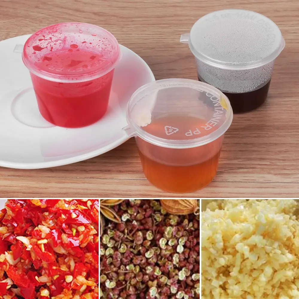 Disposable Plastic Takeaway Sauce Cup Containers Food Box with Hinged Lids Small Pigment Paint Box Palette 25Pcs 25ml/27ml/45ml
