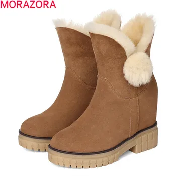 

MORAZORA 2021 New arrival snow boots high quality winter ankle boots square heels round toe solid color women boots