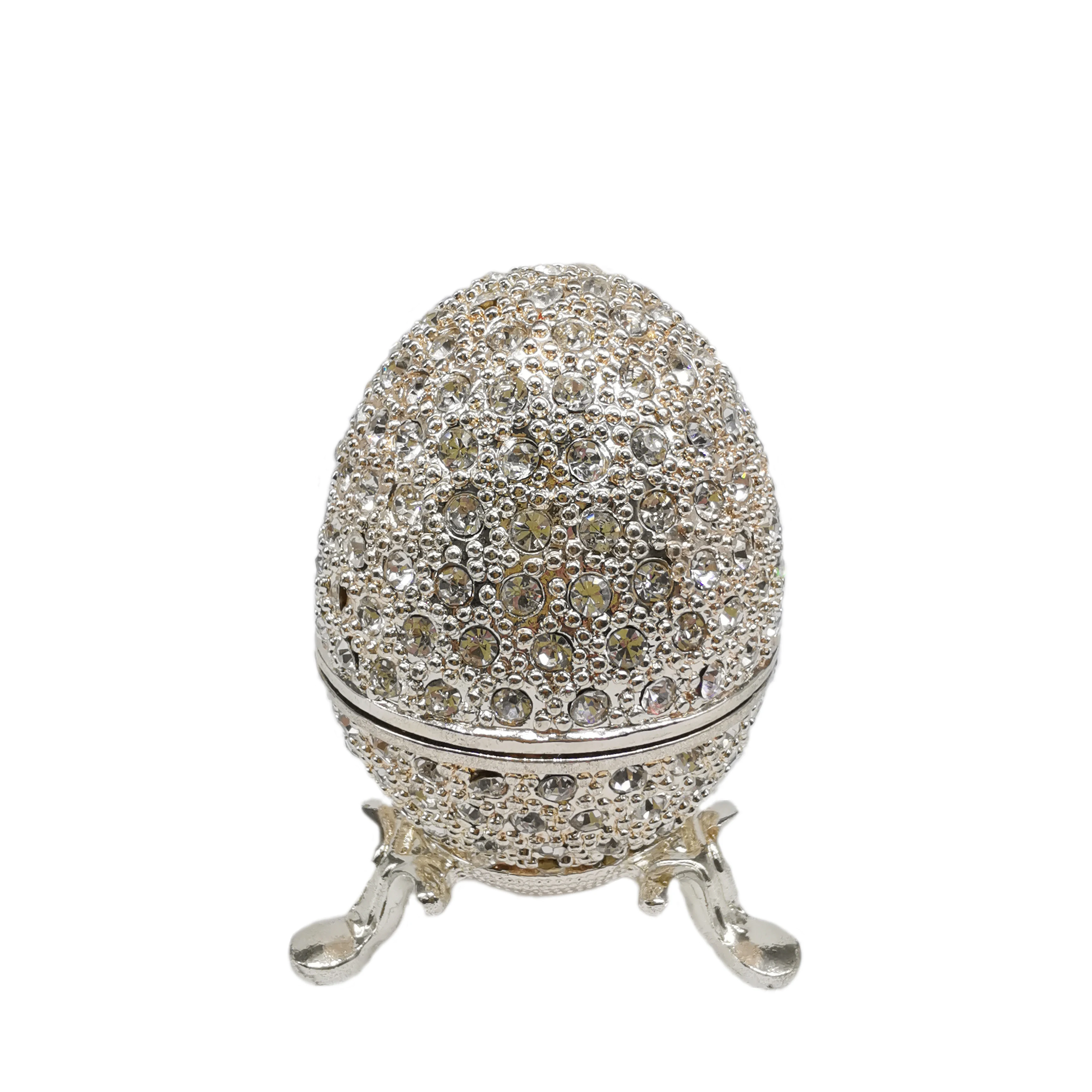 QIFU New Arrival Metal Silver Easter Faberge Egg Crafts Trinket Box Home Decor Gift 2