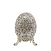 QIFU New Arrival Metal Silver Easter Faberge Egg Crafts Trinket Box Home Decor Gift 2