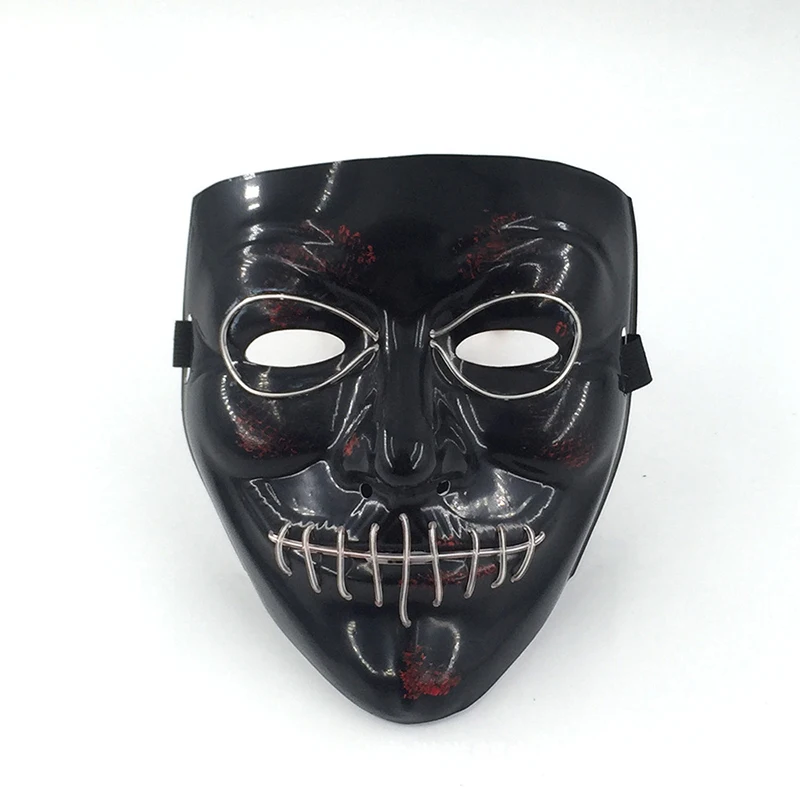 Z маска Хэллоуин ужас пугающая маска EL холодный свет светящаяся маска V-Word кровяное шитье призрак маска прозрачный синий обычный