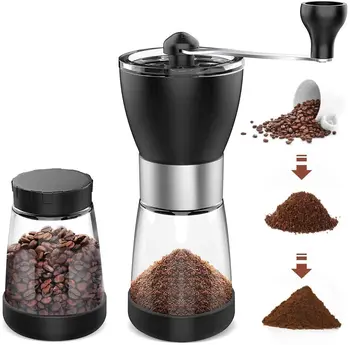 

Manual Coffee Grinder Adjustable Setting Conical Burr Mill,Portable Hand Coffee Grinder With Two Clear Glass Jars