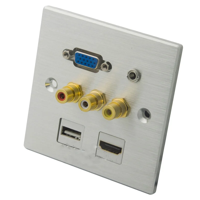 New VGA HDMI 3.5mm Audio USB 3RCA AV Wall Plate With Back Female To Connector |
