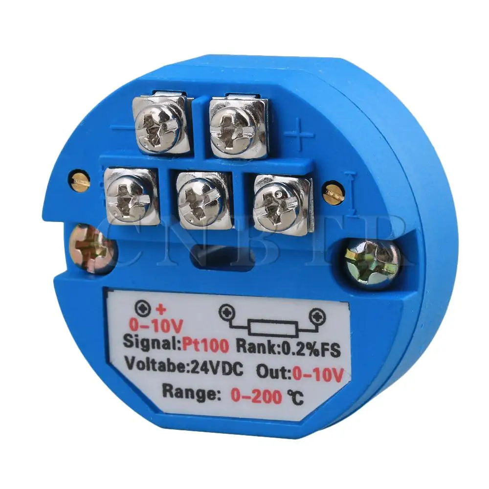 CNBTR Plastic PT100 Temperature Transmitter Sensor 0200C Power 24V DC