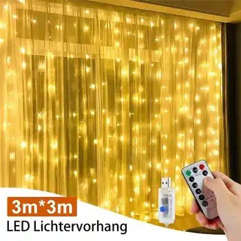 

300CM 300 LED Holiday Lighting Copper Wire Icicle USB Curtain Light Strings with Remote Controller for Christmas Fairy Lights